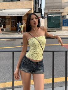 YEAE | Low Waist Distressed Denim Shorts - Elastic Comfortable Fashion Design - Dark Wash - View 3