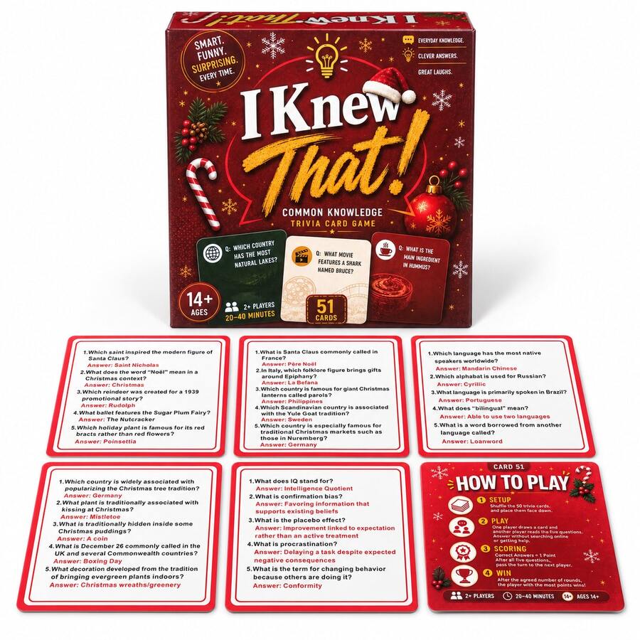 Fun Trivia Card Game, Christmas Themed Packaging, Multi-Category Knowledge Challenge And Interactive Q&A Board Game, Suitable For Family Gatherings, Friends Parties, Game Nights And Holiday Gifts - Multicolor - View 1