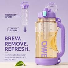 QWEPPSU 大容量噸噸桶 2000ml 帶茶倉刻度吸管水杯 握把式耐高溫健身泡茶運動水壺 - 紫丁香色 - 查看 4