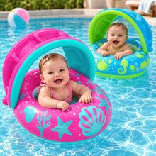 Bote Inflável Infantil Bóia Barco Piscina Colorido com Cobertura Proteção Sol Verde Rosa Menino Menina Criança Bebe Resistente Presente - Rosa - Visão 1