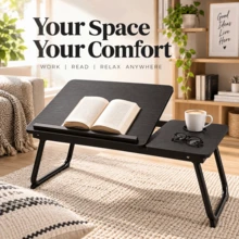 Foldable Laptop Bed Table & Sofa Lap Desk – Portable Adjustable Tray For Breakfast, Reading & Working - Black - View 1