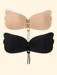 YIYANG Apricot/Black Invisible Strapless Adhesive Bra (With Adjustable Drawstring) - Multicolor - View 19