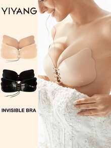 YIYANG Apricot/Black Invisible Strapless Adhesive Bra (With Adjustable Drawstring) - Multicolor - View 1