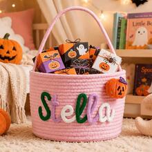 Personalized Halloween Gift Basket, Storage Basket, Trick Or Treat Gift Basket, Handheld Basket, Halloween Gift Basket - Multicolor - View 8