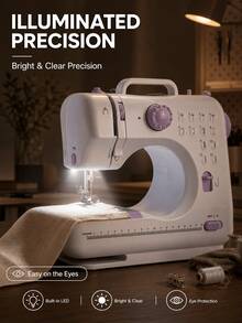 SMEGGEMS Mini Máquina de Coser Eléctrica Portátil, 12 Puntadas, Velocidad Ajustable, Luz LED Integrada, Modo Dual Eléctrico y Manual, Con Pedal de Pie y Juego de Bobinas, Adecuada para Reparación de Ropa, Manualidades DIY y Principiantes - Multicolor - Ver 8
