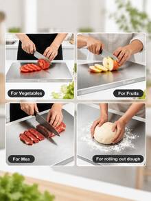 Stainless Steel Cutting Board With A Lip-Suitable For Kitchen Countertops; Ideal For Preparing Meat, Vegetables, Dough, And Baked Goods; Easy To Clean. - Multicolor - View 7