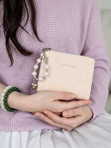  Zip Wallet With Pearl Chain Heart Charm, PU Leather Card Holder Portable Coin Purse For Women, Cute Aesthetic Y2K Purse For Teen Girls - Multicolor - View 5