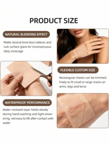 10pcs Tattoo Cover-Up Patches, Ultra-Thin Cuttable, Sweat-Resistant Transparent, Easily Conceal Tattoos, Bruises And Dark Spots - Multicolor - View 6