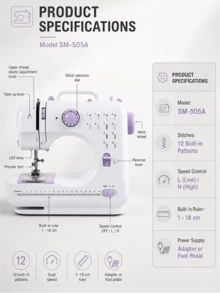 SMEGGEMS Mini Máquina de Coser Eléctrica Portátil, 12 Puntadas, Velocidad Ajustable, Luz LED Integrada, Modo Dual Eléctrico y Manual, Con Pedal de Pie y Juego de Bobinas, Adecuada para Reparación de Ropa, Manualidades DIY y Principiantes - Multicolor - Ver 12