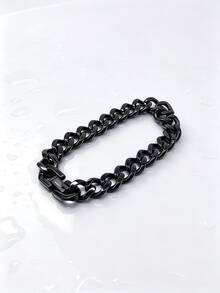 1pc Casual Basic Minimalist Personalized Fashion Stainless Steel Vacuum Electroplated Black Miami Chain Bracelet Men's Daily Commute Accessory - Style 1 - View 5