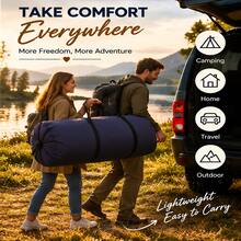 Single Plush Inflatable Air Mattress, Honeycomb Support Portable Air Bed, Lightweight Flocked Air Mattress For Camping, Travel, Guest Room & Temporary Bedding - Navy Blue - View 2