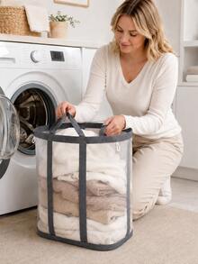 Portable Household Laundry Basket, Heavy Duty Collapsible With Handle Clothes Storage Bin, Waterproof Washable Bedroom Bathroom Dorm Storage Bucket, Easy To Carry Apartment RV Camping Laundry Bag, Space-Saving Storage Organizer Basket - Dark Grey - View 2