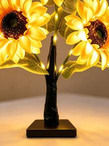 1PC 3 Sunflower Glowing Tree Lamp 45CM, Single Flower Head 15CM, USB & Battery Dual-Use Warm Light, Artificial Sunflower Table Lamp, Room Decor, Wedding Party Holiday Atmosphere Decorative Ornament - Warm White - View 6