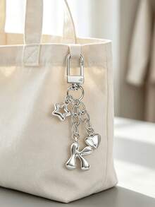 Cute Puffy Bag Charm Featuring Cutout Star And Heart Accents, Sparkling A-Z Letters, And Earphone Charm; Keychain Or Accessory For Bags And Backpacks - Multicolor - View 9