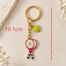 1個女款合金油滴極簡網球拍鑰匙圈，創意網球配件小眾包飾，網球愛好者禮物 - 彩色 - 查看 2