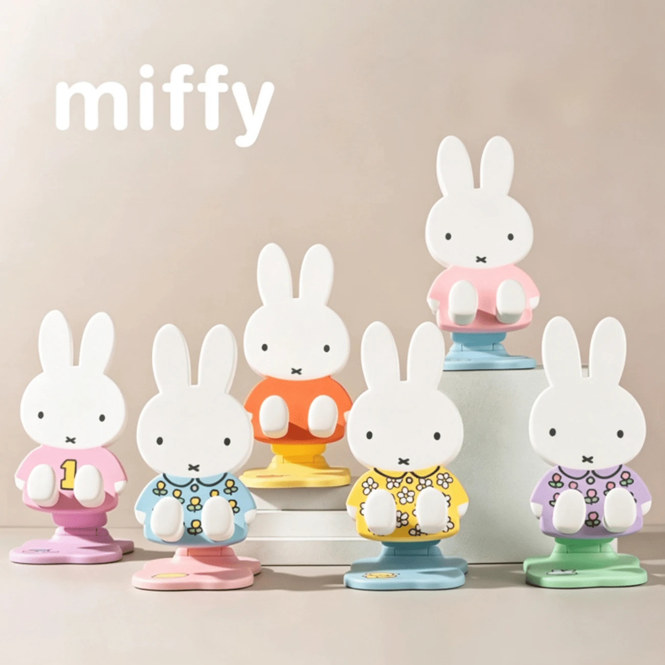Official Authorized Miffy Foldable Phone Stand Blind Box, Cute Rabbit Character Phone Holder, ABS And Silicone Material Foldable Phone Stand, Cute Style Desktop Phone Holder, Portable Adjustable Smartphone Stand, 1 Random - Multicolor - View 1