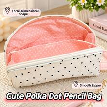 1pc Polka Dot Shell Shaped Pencil Case, Polka Dot Shell Design, Large Capacity Multi-Function Stationery Storage Bag, Portable Pencil Case, Student Stationery, Girls Large Capacity Stationery Bag - Pencil Case - View 2