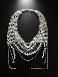 ZHENGHEN Luxury Sparkling Silver Rhinestone Exaggerated Necklace, Handmade Crystal Mesh Body Chain, Suitable For Evening Party And Bridal Look - Silver - View 6