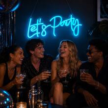 1-Piece Let's Party LED Neon Sign With USB Power Cable, Clear PS Backboard And Silicone Light Strip, Ice Blue Cursive Letter Design With Bright Glow For Birthday Party, Wedding Reception, Bachelorette Party, Home Bar And Event Backdrop - Multi-color light - View 2