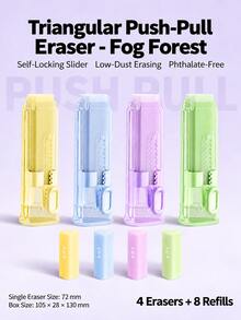 4pcs Retractable Pencil Erasers, Triangular Eraser Set With Sliding Holders For Kids, School Supplies & Back To School Supplies - Multicolor - View 8
