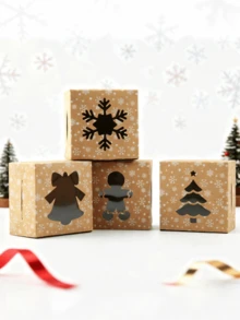 4pcs Festive Christmas Paper Boxes For Holiday Parties. Pack Apples, Cookies, Candies & Small Gifts. Works As Party Favors, Table Decor And Gift Packaging. Lightweight Paper, Easy Assembly For Christmas Events & Gifting. - A - View 4