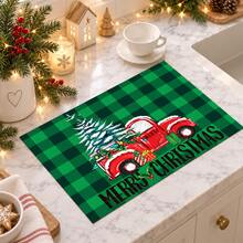1pc Christmas Pickup Truck & Christmas Tree Pattern Diatomaceous Earth Absorbent Mat, Kitchen Countertop Drying Mat, Coffee Machine Mat, Pour Over Coffee Pot Mat, Dish Drainer Mat, Non-Slip Heat Resistant Kitchen Mat, Table Mat, Breakfast Mat, Washing Machine Mat, Home Kitchen Dining Table Coffee Shop Bar Decor Mat, Holiday Party Housewarming Gift - Multicolor - View 4