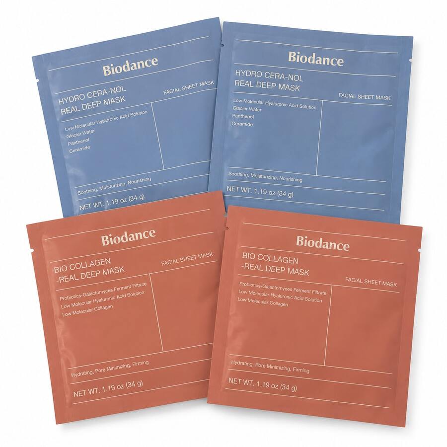 Biodance Deep Mask Bundle 4 Pack Bio Collagen & Hydro Cera-Nol Korean Sheet Masks - Hyaluronic Acid - View 1