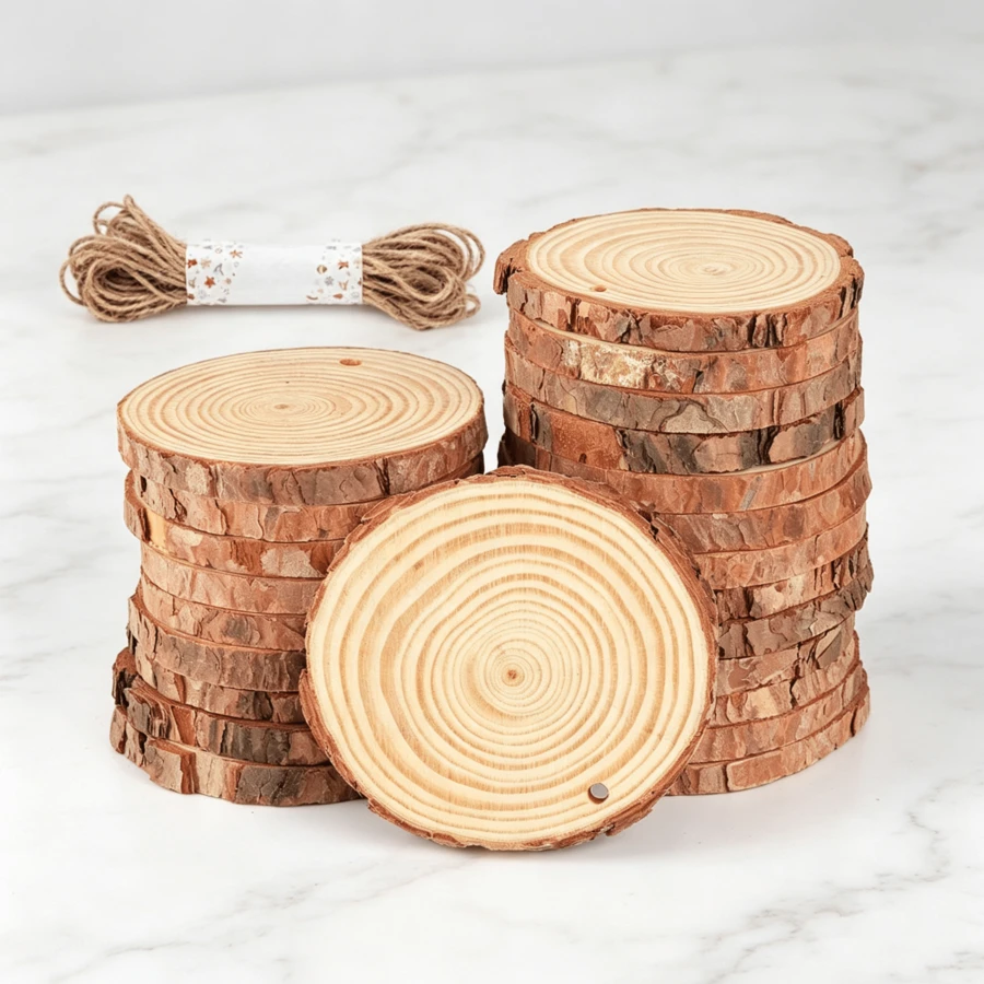 30-Piece Round Wood Slices 8–9 Cm, Small Wood Discs With Jute Twine For Crafting, Wedding Decoration, And Labeling - 30pcs - View 1