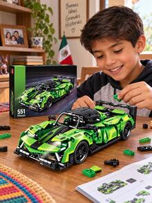 carro armable,bloques de construcción,juguetes para niño,auto de bloques,auto deportivoCarro Deportivo de Bloques de Construcción 1:18, 551 Piezas, Auto Armable con Función Pull Back de Retroceso, Modelo de Carreras para Armar, Juguete de Construcción Verde - Verde - Ver 1