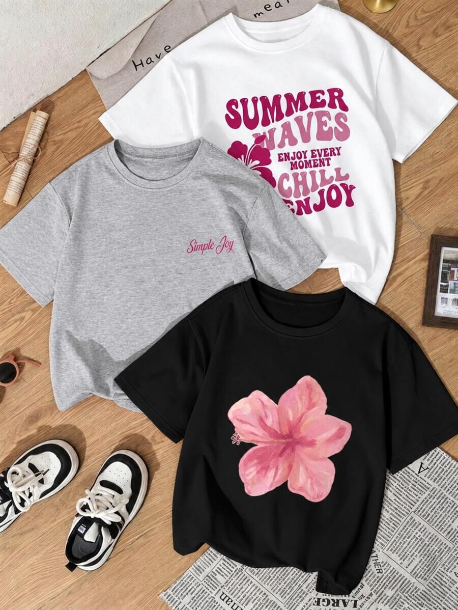 Women T-Shirts - Black + Grey + White - View 1