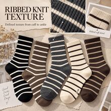 Winter Striped Ribbed Knit Boat Socks, Neutral Color Comfortable Warm Boot Socks, Suitable For Daily Wear - Multicolor - View 4
