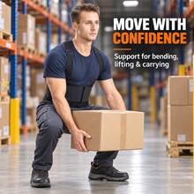 1 Pc Adjustable Work Back Support Belt With Shoulder Suspenders, Breathable Industrial Lumbar Back Brace For Heavy Lifting, Warehouse Construction Worker Waist Support For Men & Women - Black - View 3