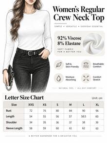 Basic Slim Fit Stretch T-Shirt For Women, Autumn Long Sleeve Round Neck Top, Suitable For Casual And Commute Wear - White - View 2