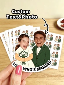 1/10/50/100件可客製化形狀情侶婚禮貼紙，可客製化文字與圖片防水PVC貼紙，適合裝飾婚禮邀請函、禮品包裝、座次卡、紀念盒，適用於新婚夫婦、伴娘、朋友，適用於戶外婚禮、訂婚派對、結婚週年派對 - 多色1 - 查看 1