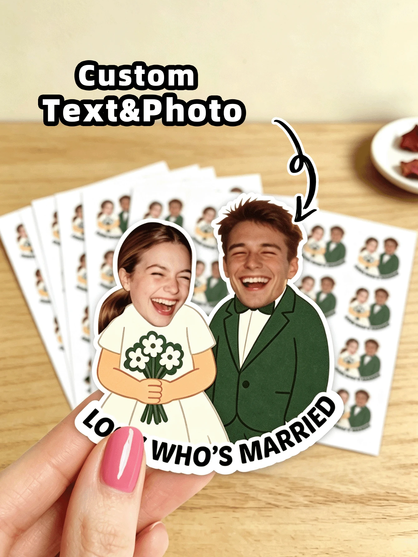 1/10/50/100件可客製化形狀情侶婚禮貼紙,可客製化文字與圖片防水PVC貼紙,適合裝飾婚禮邀請函、禮品包裝、座次卡、紀念盒,適用於新婚夫婦、伴娘、朋友,適用於戶外婚禮、訂婚派對、結婚週年派對 - 多色1 - 查看 1