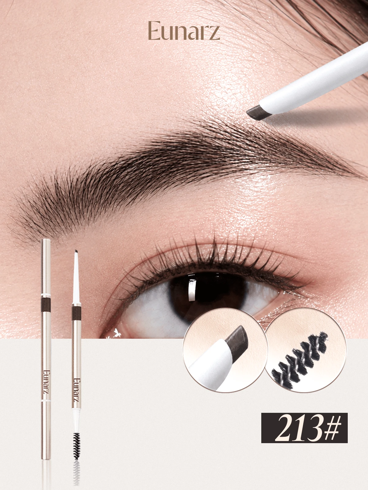 Eunarz Long-Lasting Multi-Function Eyebrow Pencil & Brush Set, Waterproof & Smudge-Proof Formula, Suitable For Light Brown To Dark Brown Hair, Easily Create Natural Eyebrow Look, Smooth Texture, Buildable Coverage - 213# BLACK - View 1