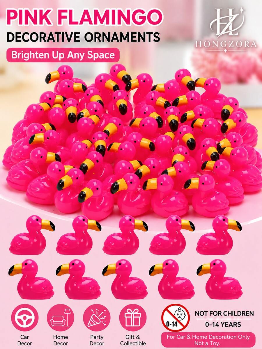 50pcs Pink Flamingo Decorative Figurines, Bright Color Flamingo Ornaments, Suitable For Room Decor, Home Decor, Bedroom Decor, Birthday Party Decoration, Wedding Tabletop Decor, Gift Wrapping, Home Desk Display, Garden Micro Landscape And Holiday Scene Decoration, Party Decor, Garden Landscape, Car Decor - Pink Flamingo Figurine - View 1