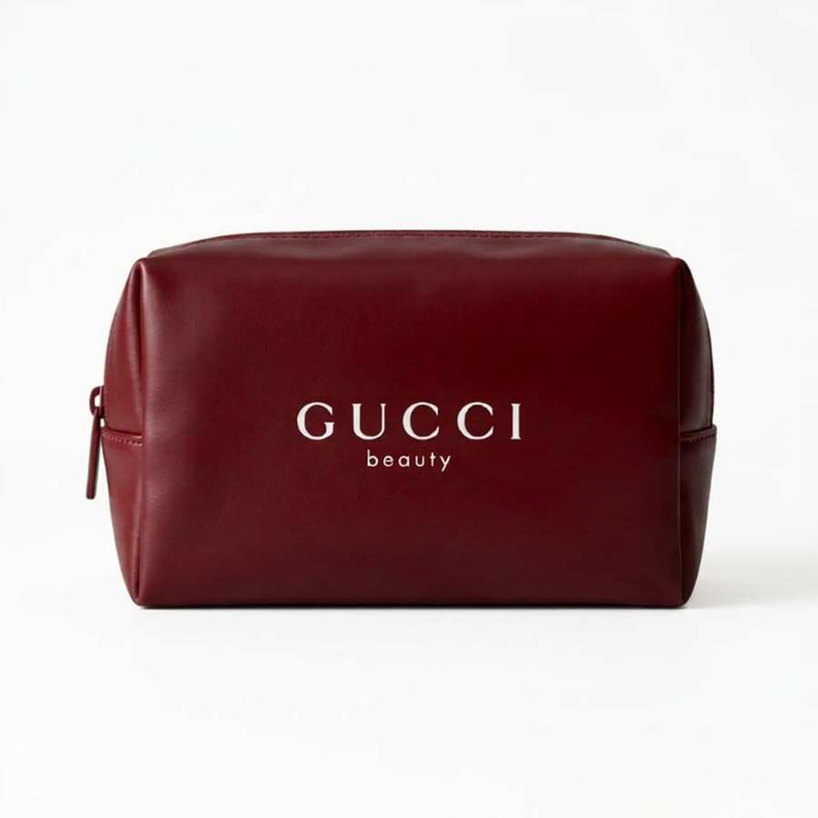 GUCCI Elegant Wine Red PU Cosmetic Pouch, Multi-Purpose Storage Bag For Travel & Home - View 1