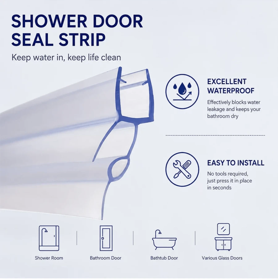 Shower Screen Bath Seal Strip For 6mm Glass,Up To 20mm Gap,900mm Adjustable - Shower Door Seal Strips - View 1