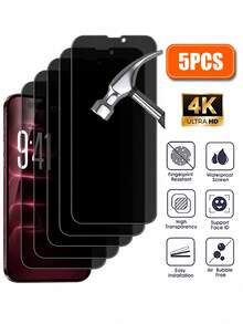 5pcs Anti-Peeping Privacy Tempered Glass Screen Protector, Scratch-Resistant Anti-Fingerprint Shockproof, Compatible With IPhone Duo/18ProMax/18Pro/17 16 15 14 13 12 11 Pro Max XR X XS Max Plus - Black - View 46