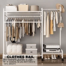 Lislark Heavy Duty Clothing Rail Clothes Rail Rack Closet Rails Coat Rail Wardrobe For Bedroom Free Standing Metal Hanging Garment Coat Rack Tidy Rails With Rolling Wheels (Heavy Duty-Black/White) ﻿ - White - View 8