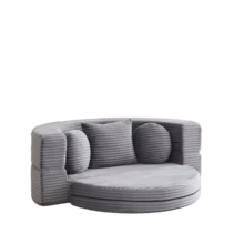 A Versatile 4-In-1 Sofa Bed, Ideal For Compact Living Spaces, That Can Be Used As Both A Semi-Circular Sofa And A Round Daybed, Two Round Cushions And One Square Cushion - Grey - View 4