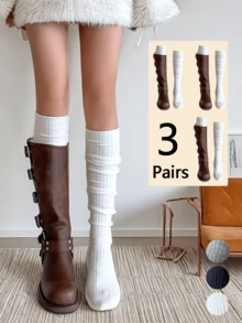 3 Pairs Spring/Summer Thin Vertical Striped Knee-High Socks, Versatile And Non-Slip, Suitable For Women - Multicolor - View 1