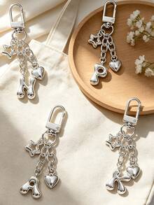Cute Puffy Bag Charm Featuring Cutout Star And Heart Accents, Sparkling A-Z Letters, And Earphone Charm; Keychain Or Accessory For Bags And Backpacks - Multicolor - View 1