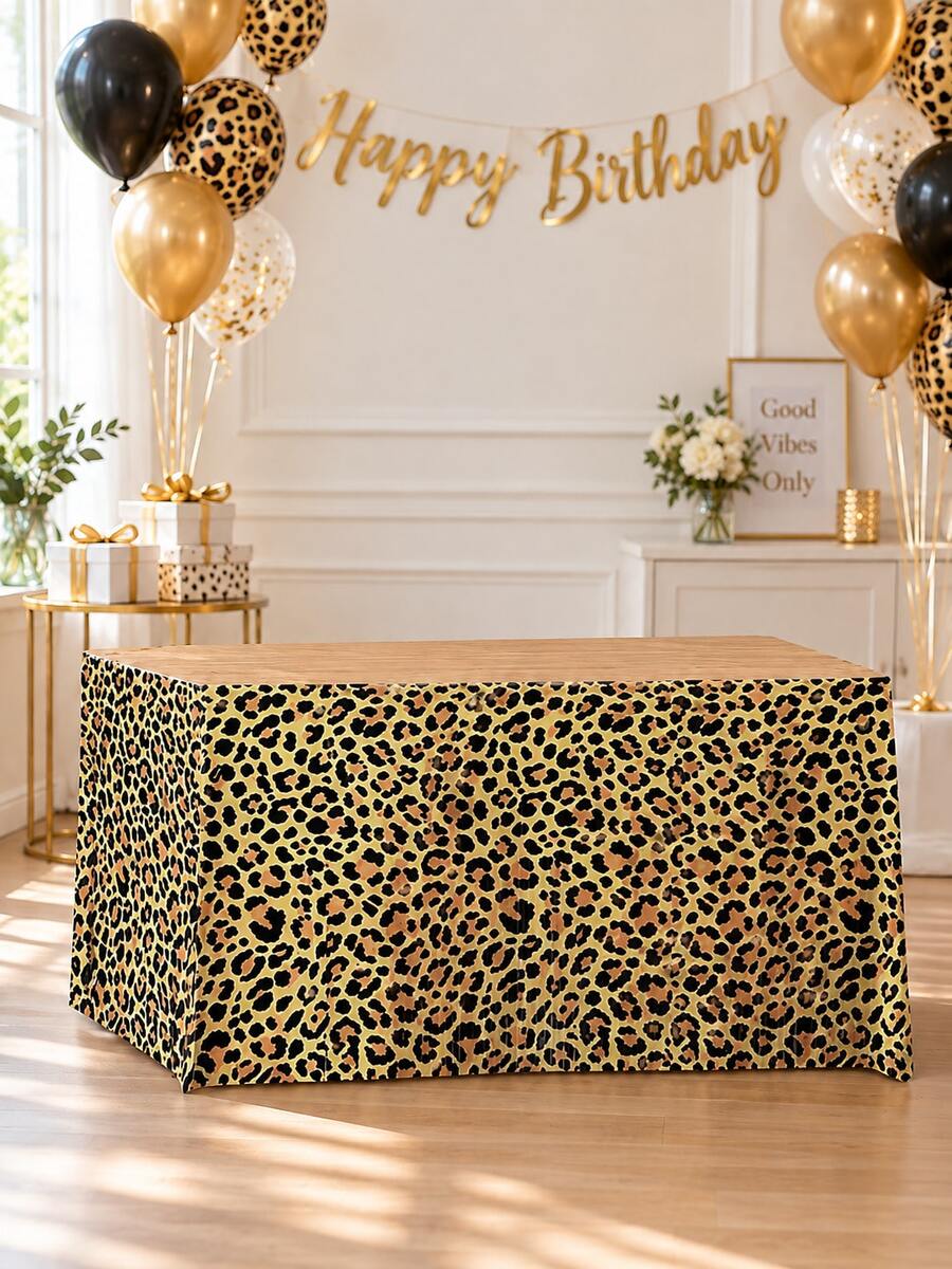1pc/2pcs Leopard Print Foil Tassel Table Skirt 29.5*108 Inches Leopard Animal Print Table Edge Decoration Skirt Suitable For Rectangular Round Table Birthday Table Decoration Party Decoration - View 1