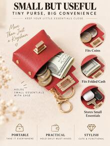 1pc Mini Handbag Keychain, PU Leather Mini Wallet Pendant With Rotating Lock, Portable Earphone Case Coin Purse Keychain With Lobster Clasp, Suitable For Women - Multicolor - View 4