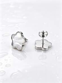 1 Pair Cute Personalized Ins Style Stainless Steel Gold Plated Faux Shell Flower Stud Earrings For Men Couples Holiday Party Accessory - Flowers - View 3