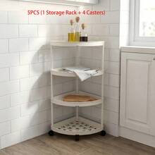3/4/5 Tier Triangle Corner Storage Cart Mobile Rolling Trolley With Wheels Black White Space Saving Organizer Shelf Kitchen Bathroom Balcony Cosmetic Plant Display Rack 5PCS (1 Storage Rack + 4 Casters) - Multicolor - View 16