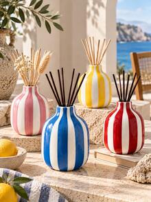 Hand Painted Vertical Striped Vase, Multicolor Round Bulb Shaped Decor Vase, Can Be Used As Reed Diffuser Bottle, Aesthetic Tabletop Home Decor Ornament - Small Round Bottle - View 2