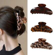 3pcs/6pcs Vintage Hair Claw Clips, Versatile Geometric Hollow Tortoiseshell Leopard Print Hair Clips, Large Leopard Print Claw Clips For Back Of Head, Bath Hair Clips - Multicolor - View 8